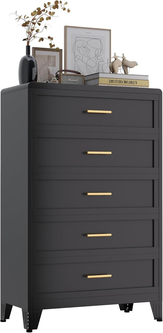 Metal Dresser Tall Black Dresser for Bedroom Chest,53.54" H White Drawer Chest, Closet Dressers & Chests of Drawers for Living Room, Hallway (5 Drawers Rounded Corners)