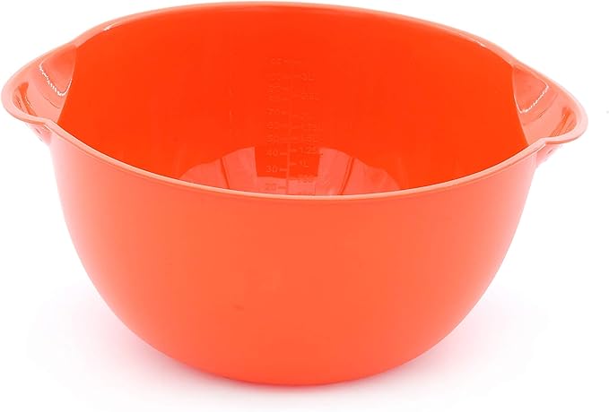 Mintra Home Mixing Bowl w/Colander (Large 4.5L, Orange) - For Washing & Draining Fruits And Vegetables - Heavy Duty Plastic for Baking, Cooking Supplies - Dishwasher Safe