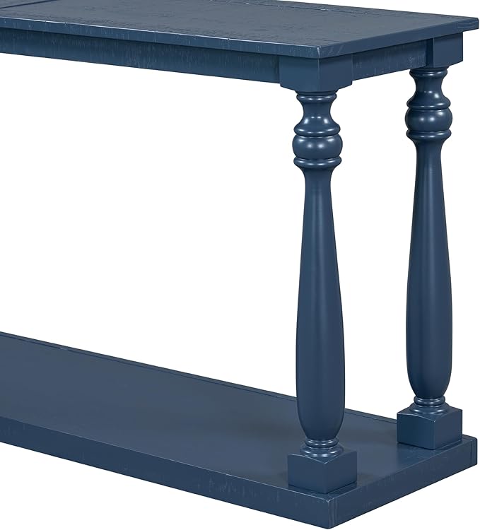 63 Inch Console Table with 4 Vase-Leg, Vintage Wood Grain Sofa Table Behind Couch, Narrow Entryway Accent Table for Living Room, Entrance, Hallway, Foyer, Bedroom, Apartments, Blue