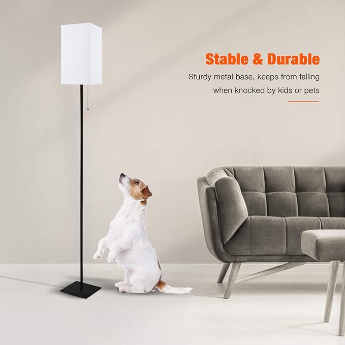 Floor Lamp for Living Room, Modern Standing Lamp Tall Lamp with Linen Shade, Simple Design Stand Up Lamp for Bedroom, Office, Kids Room, Reading, Working,Black (LED Bulb Included)