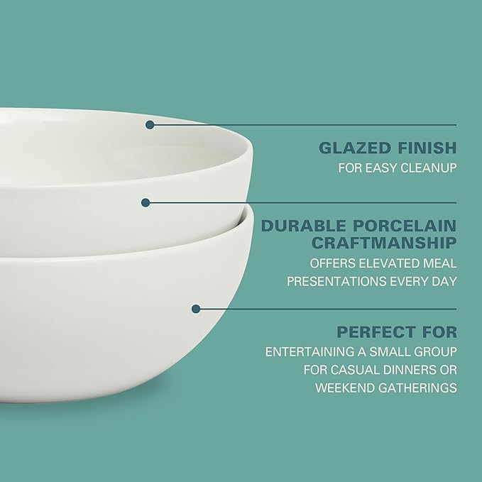 Gibson Home Great Essentials 2 Pack 100 OZ 10" Deep Salad Serving Bowl Set for Kitchen - Porcelain - Dishwasher and Microwave Safe