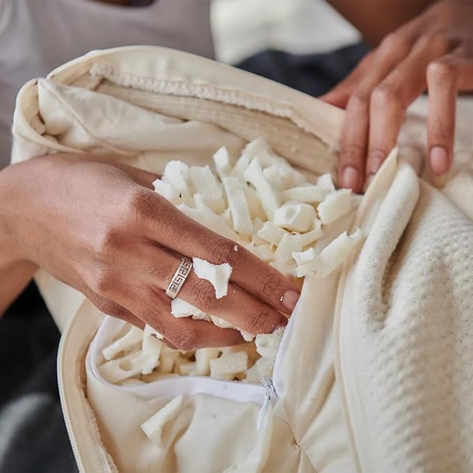 Naturepedic Organic Latex Pillow - King Bed Pillow with Medium Comfort - Luxury Pillow with Adjustable Fill for Comfortable Sleeping, Back Support and Neck Pain Relief