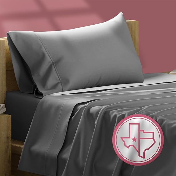TEXAS LINEN CO. Luxury Egyptian Cotton Twin Sheet Set - 800 Thread Count 3 PC Dark Grey Egyptian Cotton Sheets for Twin Size Bed, Extra Long Staple Soft Cooling Sheets, Deep Pocket Dorm Sheets Set