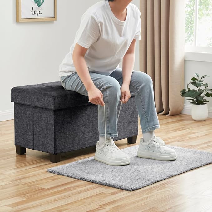 Ornavo Home 30 Inch Storage Ottoman, Large Storage Bench, Ottoman with Storage with Legs, Foot Rest Stool, Bedroom Bench - Dark Gray