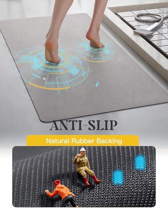 MontVoo -Bath Mat Rug-Rubber Backing Non Slip Quick Dry Absorbent Thin Bathroom Rugs Fit Under Door-Faux Suede Surface Bathroom Floor Mats-Shower Rug for in Front of Bathtub Shower Gray 24"x48"