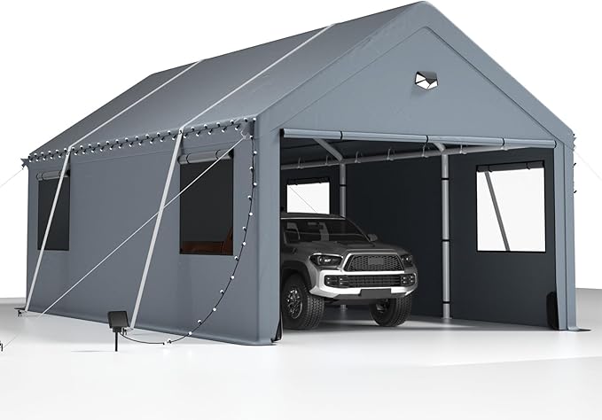 10x20FT Heavy Duty Carport Canopy,Extra Large Portable Car Tent Garage with Roll-up Windows and All-Season Tarp Cover,Removable Roof &Side Walls for Car, SUV,Boats&Truck Shelter Logic Storage