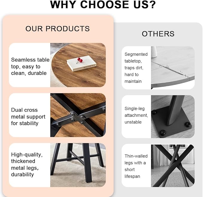 Dining Table Set for 4, Round Kitchen Table Chairs Set for 4,Modern 42" Round Wood Dining Room Table Set PU Leather Chairs for Small Space Apartment Kitchen Living Office