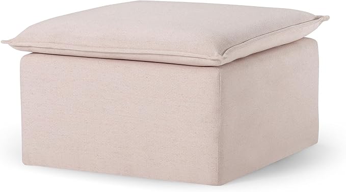 Maven Lane Claude Large Square Rustic Upholstered Ottoman, Cushioned Footrest for Living Room Couch, Chair, or Dorm Room in Cream Fabric Upholstery