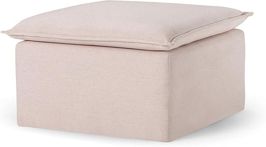 Maven Lane Claude Large Square Rustic Upholstered Ottoman, Cushioned Footrest for Living Room Couch, Chair, or Dorm Room in Cream Fabric Upholstery