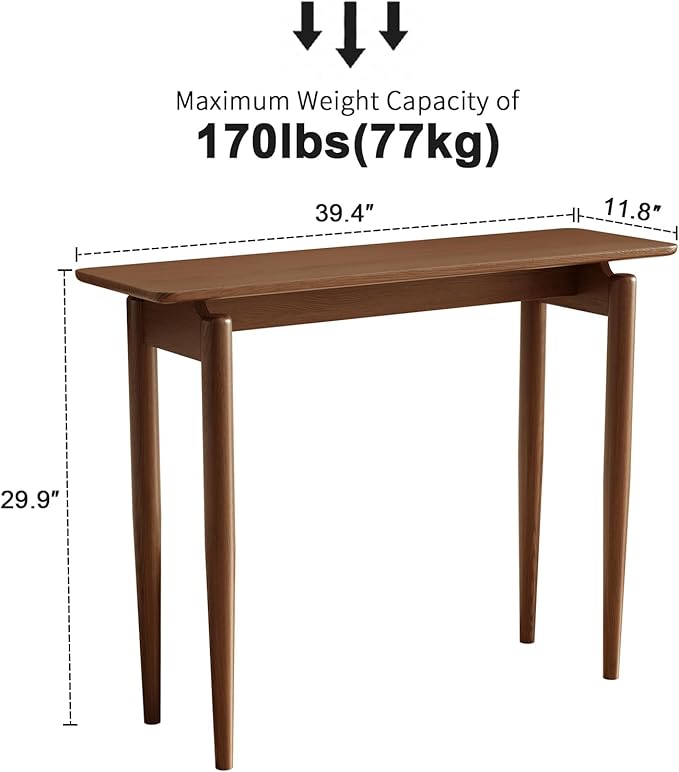 Wood Console Table Walnut Entryway Table, Thin Console Table, Sofa Tables for Living Room (39.4'')