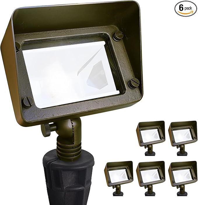 COLOER Brass Rectangular Flood Lights 6-Pack Without Blub, 12V Low Voltage Landscape Floodlights for Outside, Outdoor Wall Lights Illuminating Signs, Walls and Plant Material