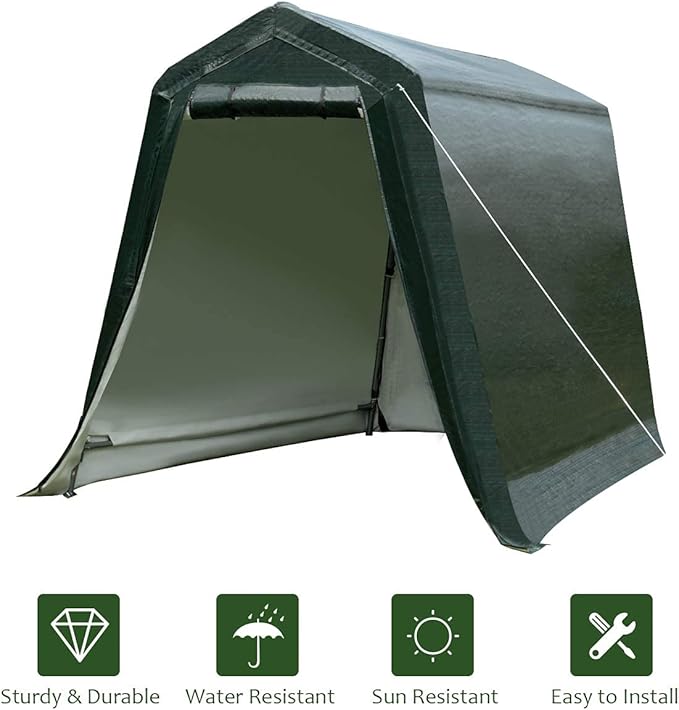 Tangkula 6x8 Ft Outdoor Storage Shelter, Enclosed Carport Tent with All-Steel Metal Frame and Waterproof Ripstop Cover, Outdoor Garage Tent with Sidewalls