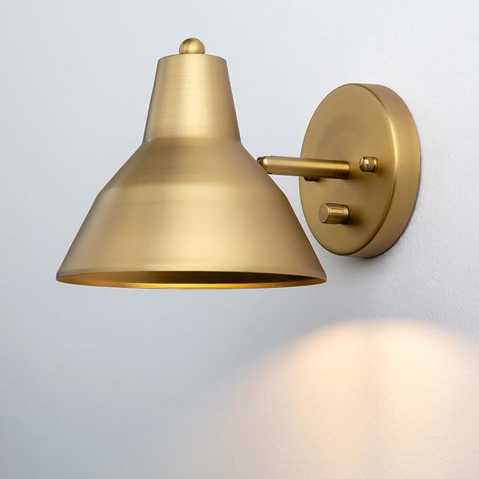 Yosoan Indoor Vanity Wall Sconce with Dimming On Off Switch, 1-Light Hardwired Vintage Wall Mount Metal Lamp Fixture with 6.89" Bowl Metal Shade in-Build Gold Bedside Reading Bedroom Bunk(Antique)