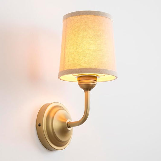Vintage Fabric Wall Sconce with Funnel Linen Cloth Shade, E26 Hardwired Indoor 1-Light Wall Mounted Lamp Fixture for Living Room Bedroom Dining Room Hallway