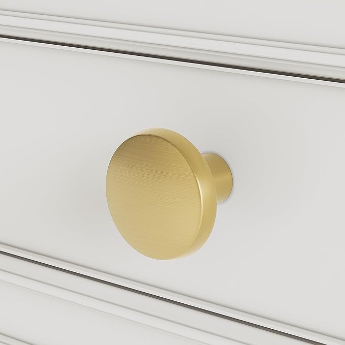 homdiy 50 Pack Gold Cabinet Knobs Round Brushed Brass Kitchen Handles Zinc Alloy Metal Hardware for Dresser Drawer Desk Cupboard