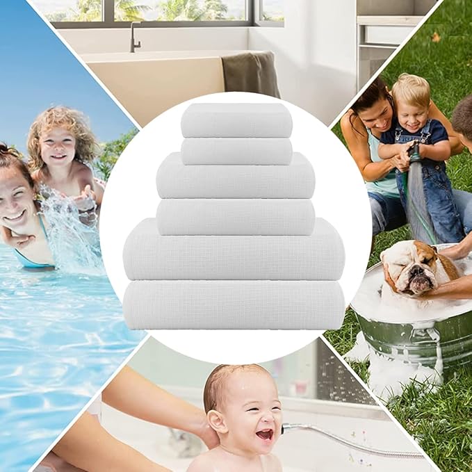 CASA COPENHAGEN Waffle Towel, 6Pieces 100% Cotton Large Towel Set- White, 2Bath 2Hand 2Washcloths Instant Absorb and Dry, Soft Strong Towels for Hotel Spa Kitchen Bathroom & Shower