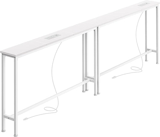 SUPERJARE 5.9 Inch Narrow Console Table with Outlet, Sofa Table Set of 2, Total Length 78.8'', Behind Couch Table, Long Entryway Tables with Charging Station, for Living Room, White