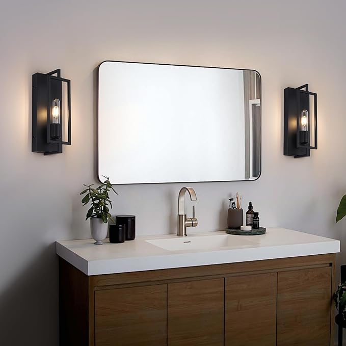 Wireless Battery Operated Wall Sconces Set of 2, Rechargeable Farmhouse Wall Light Fixture with Remote, Industrial Black Wall Lamp dimmable, Modern Indoor Lighting for Bedroom Living Room Hallway