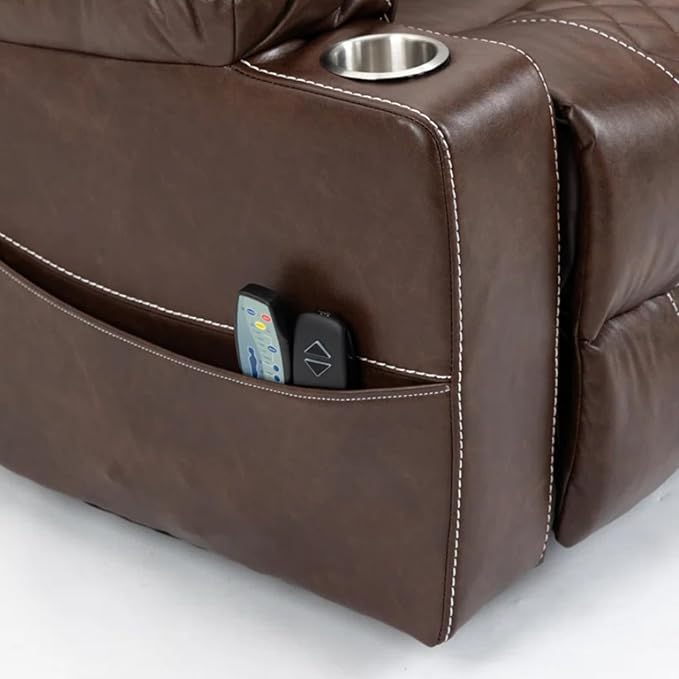 Oversized Power Lift Recliners, Lift Recliner Chairs with Heat and Massage for Elderly, Comfortable Extra Wide Recliner Features Cup Holder for Big and Tall Men (Brown Leather)