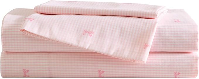 Laura Ashley Kids - Queen Sheet Set, Soft & Wrinkle-Resistant Toddler Bedding Set, Deep Pockets, Girl Bed Sheets with Matching Fitted Sheet & Pillowcases (Tiny Bows Pink)