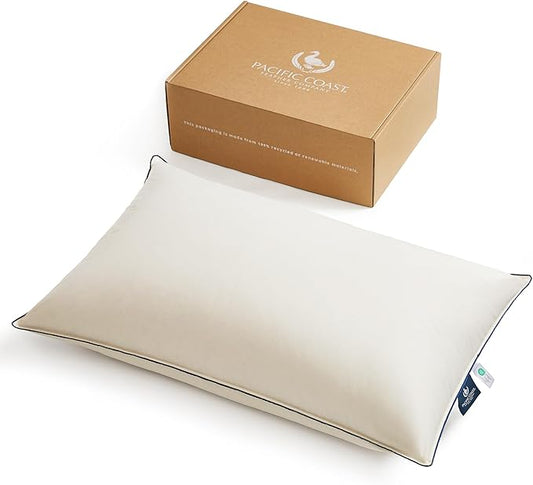 Pacific Coast Down Pillow with Organic Cotton Shell, Luxury Hotel Collection Bed Pillow for Sleeping, Suit for Back and Stomach Sleepers, King Size