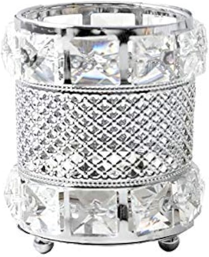 CY craft Silver Makeup Brush Holder Organizer,Handcrafted Vintage Cosmetics Brushes Eyebrow Pencil Pen Cup Collection, Crystal Flower Vase Desk Dresser Decoration and Storage,4.7 x 4 Inch