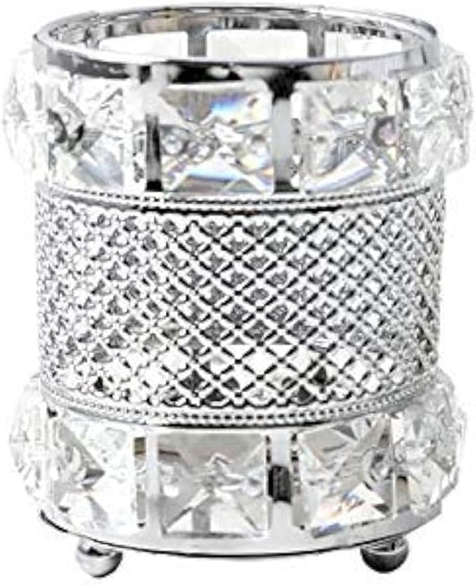 CY craft Silver Makeup Brush Holder Organizer,Handcrafted Vintage Cosmetics Brushes Eyebrow Pencil Pen Cup Collection, Crystal Flower Vase Desk Dresser Decoration and Storage,4.7 x 4 Inch