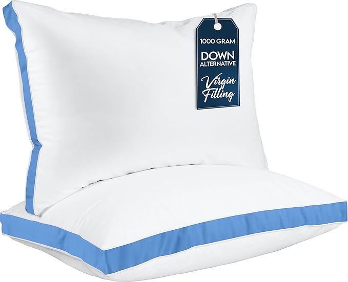 Utopia Bedding Bed Pillows for Sleeping Queen Size (Blue), Set of 2, Cooling Hotel Quality, Gusseted Pillow for Back, Stomach or Side Sleepers