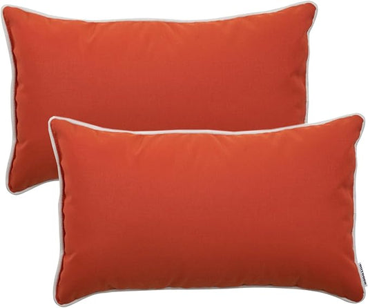 Pack of 2 Patio Lumbar Pillows, 12"x20" Fade Resistant Outdoor Waterproof Lumbar Pillow with Inners, Decorative Garden Lumbar Cushions for Home Patio Terrace Sofa Use