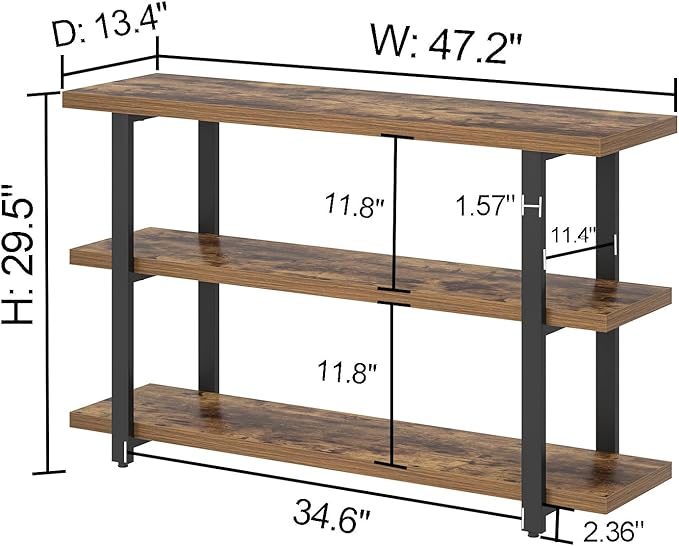 FOLUBAN Sofa Table, Wood Entryway Table with Storage Shelves for Living Room, Modern Console Tables for Hallway, Entrance, or Behind Couch, Rustic Brown, 47 Inch