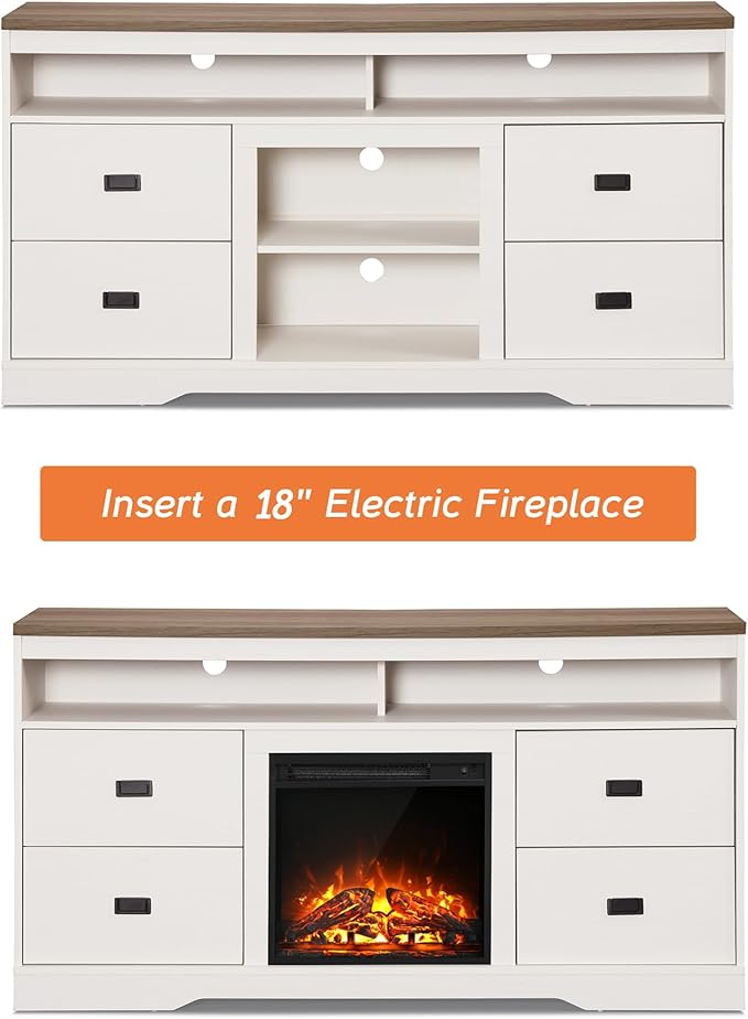 WAMPAT Farmhouse 85 in TV Stand,3 in 1 Wood Entertainment Center with Drawers and Adjustable Shelf, Tall Media Console with Open Storage Space for Living Room,Antique White