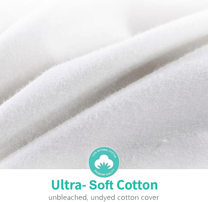 APSMILE Luxury 100% Organic Cotton All Season Down Feather Fibers Comforter Twin Size Duvet Insert, Fluffy Fill Power 34oz Medium Warmth Bed Comforter (68x90, Ivory White)