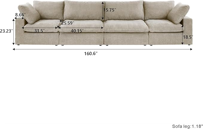 JACH 160" Cloud Sectional Couch, Modern Modular Convertible Sofa, Couch Cushion Covers Removable, 4-Seats Sofas Furniture for Living Room Bedroom Apartment (Khaki)