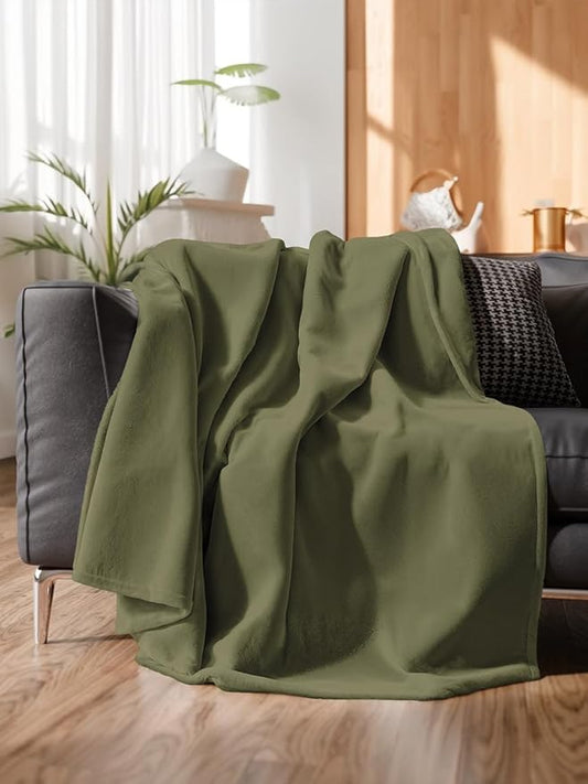 Ultra Soft Fleece Blanket King Size - Flannel Fleece Luxury King Blanket - Lightweight for Couch Bed Chair - Thick, Warm and Breathable - All Season Cozy Fuzzy, Anti-Static Microplush Bedding, Olive