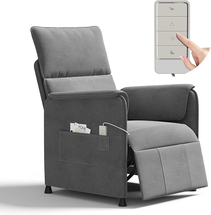 Recliner Chair，Electric Adjustable Flannelette Recliner with Remote Control and Padded Backrest,Home Theater Recliner Single Sofa Seat with Thick Seat Cushion for Living Room Bedroom (Grey)