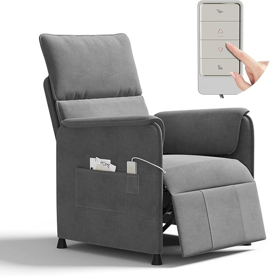 Recliner Chair，Electric Adjustable Flannelette Recliner with Remote Control and Padded Backrest,Home Theater Recliner Single Sofa Seat with Thick Seat Cushion for Living Room Bedroom (Grey)