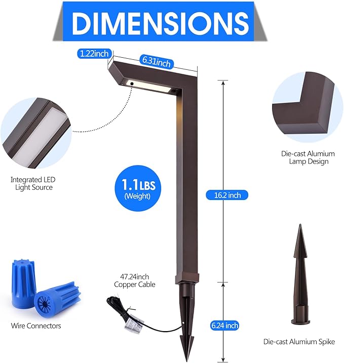 Energetic Low Voltage LED Landscape Light, Brown Aluminum Pathway Lighting, 4pcs