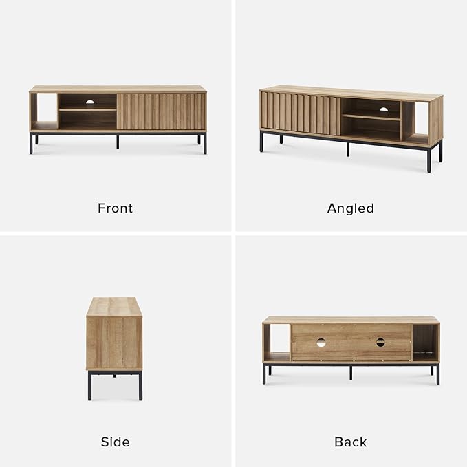 mopio Norwin TV Stand, Rustic Modern Industrial Television Stand for 60/65/70 inch TV, Fluted Entertainment Center with Storage, Wood Media Console Credenza Cabinet Table for Living Room (Oak 64")