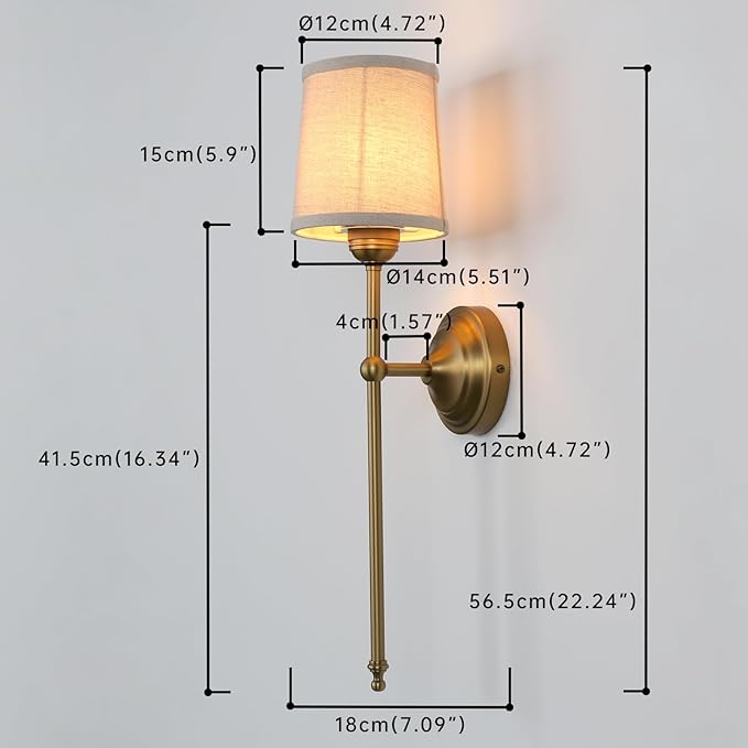 Antique Finish Sconce Wall Lighting Fixture with Linen Fabric Shade, E26 Hardwired Indoor 1-Light Wall Mounted Lamp for Living Room Bedside Nightstand Light Vanity Bathroom