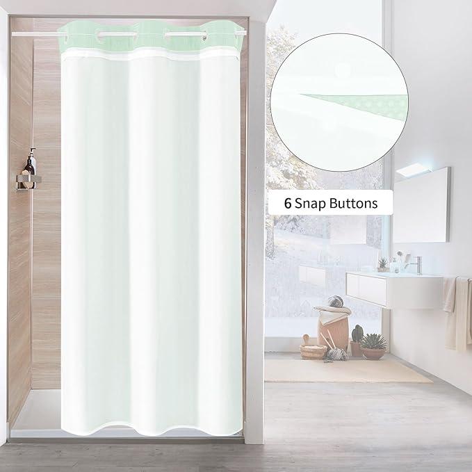 MitoVilla Green Waffle Small Stall Shower Curtain 36 x 74, No Hooks Required Half Size Narrow Fabric Cloth Shower Curtain Set with Snap-in Liner for Modern Bathroom Decor, Mint Green