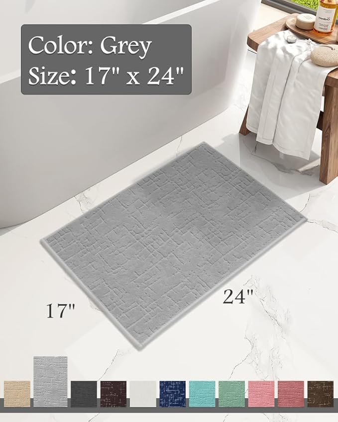 AMOAMI-Bath Mat-Absorbent Quick Dry Bathroom Floor Mats-Washable Rubber Backing Bath Mats for Bathroom Rugs Fit Under Door-Bath Rug for in Front of Sink Bathtub Shower Room, Grey 17''x24''