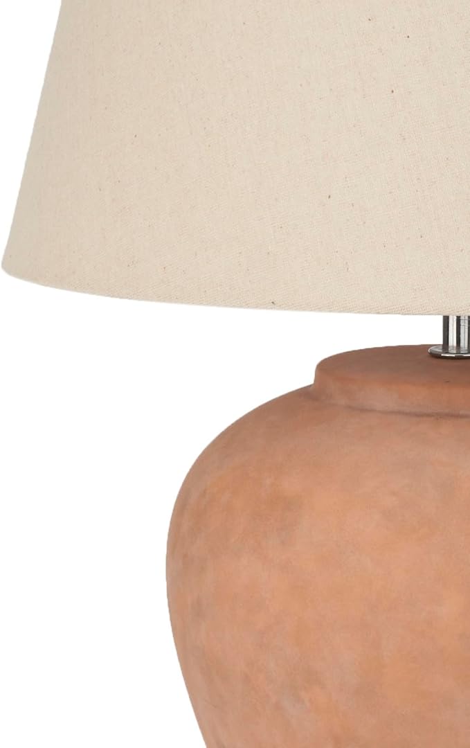 Nourison Home 20" Rustic Terracotta Ceramic Pot Table Lamp for Bedroom, Living Room, Console, Entryway