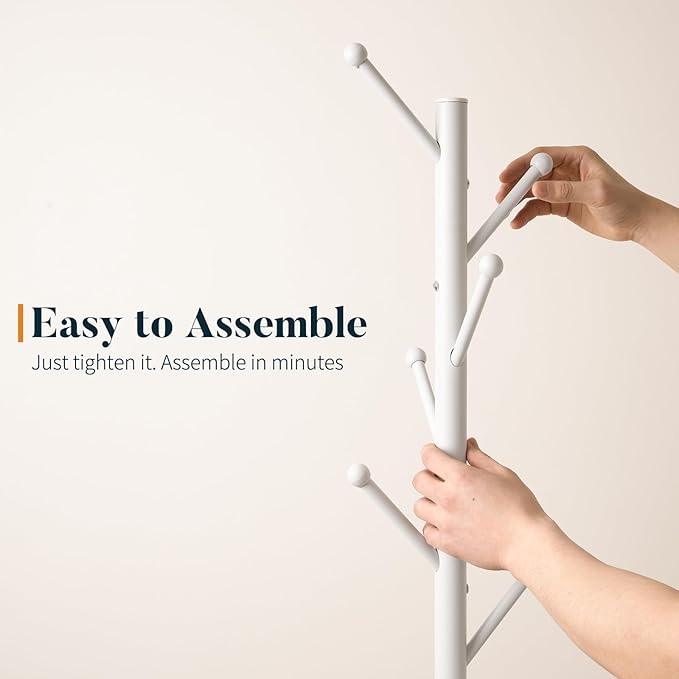 Yoobure Coat Rack Freestanding with Natural Marble Base - Coat Tree with 8 Hooks Heavy Duty Coat Hanger Stand, Metal Coat Rack Stand for Jacket, Hat, Clothes & Bag, Hall Tree Hat Rack for Entryway