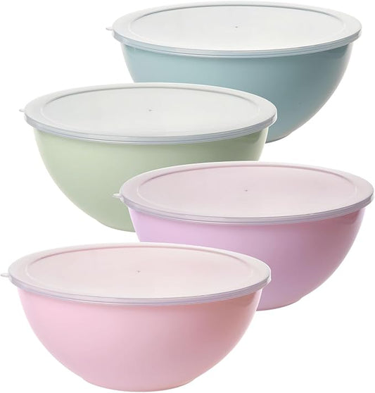 4-Piece Plastic Mixing Bowl Set with Lids for Kitchen, 67oz Lightweight Storage Bowls, Large Salad Bowls for Baking, Prepping, Cooking and Serving Food, Dishwasher & Microwave Safe