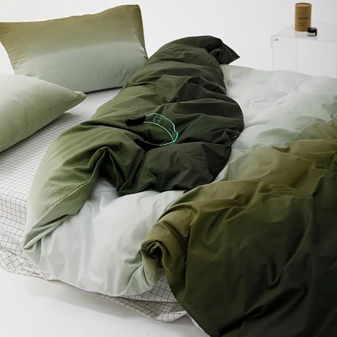 Luxlovery Green White Comforter Set Queen Gradient Color Bedding Comforter Set Dark Green Bedding Set Soft Breathable Blanket Quilts Modern Army Green Color Queen Size Comforter Set