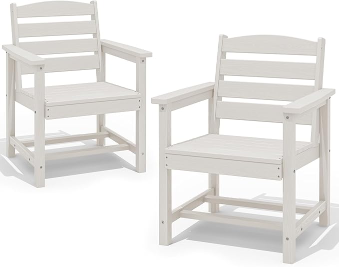 SERWALL Patio Dining Chair Set of 2, White