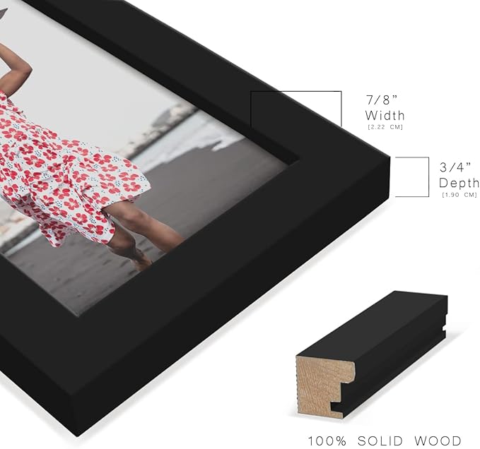 Renditions Gallery 4x6 inch Picture Frame High-end Modern Style, Made of Solid Wood and High Definition Glass Ready for Wall and Tabletop Photo Display, Black Frame