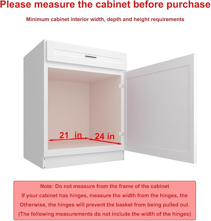 2 Tier Pull Out Cabinet Organizer, 23"W x 21"D Solid Wood Heavy-Duty Base Bottom Assembly Slide out Drawer Shel Cabinet Organization for Kitchen, Pantry, Bathroom