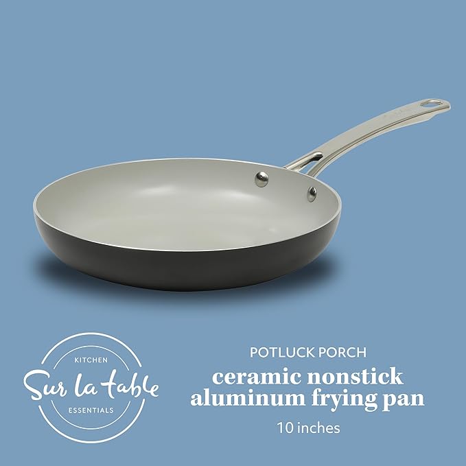 Sur La Table Kitchen Essentials Potluck Porch 10 Inch Deep Frying Pan Skillet Aluminum PFA Free Ceramic Cookware Chef's Pan, Omelet Pan - Induction - Black