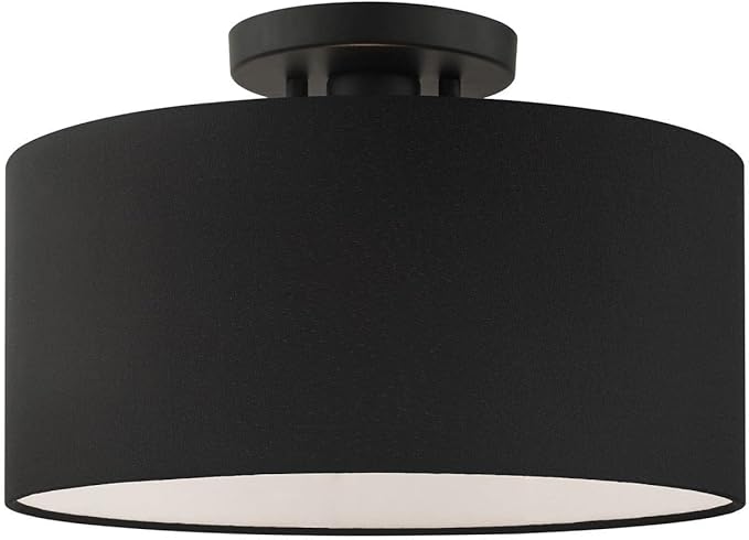 Livex Lighting Bainbridge 1 Light Black Color Fabric Ceiling Mount